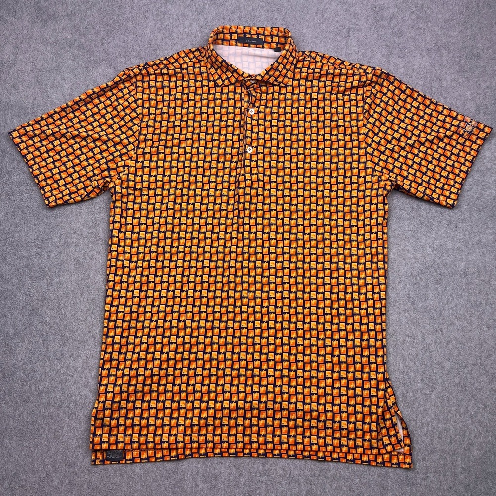 Turtleson Polo Shirt Mens Medium Orange Geometric Legends Country Club